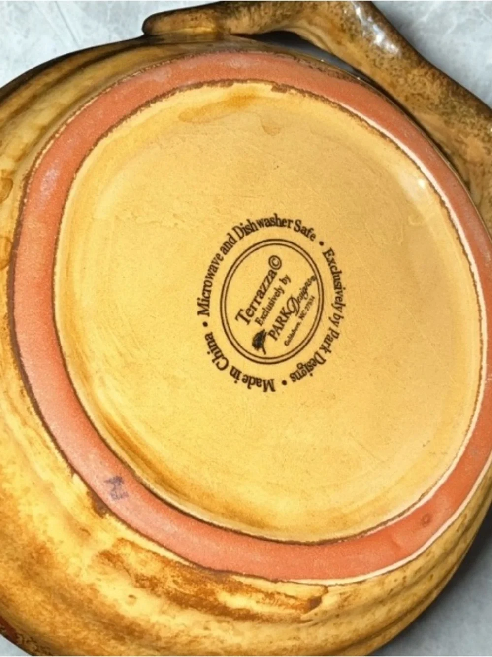 Hand-Painted Ceramic Pear Serving Bowl in Yellow and Orange